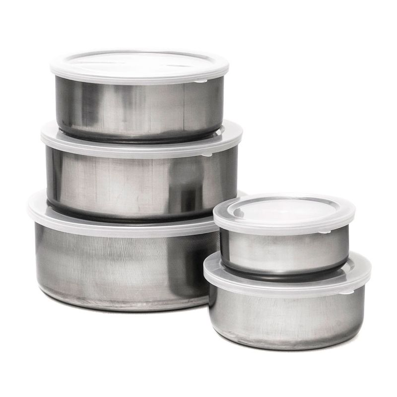 Conjunto de Tigelas de Inox com Tampa – 5 peças